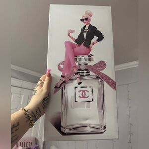 CHANEL BARBIE Perfume Canvas Art NWT LUX GLITTER PINK CLASSIC COCO FRAGRANCE 💕
